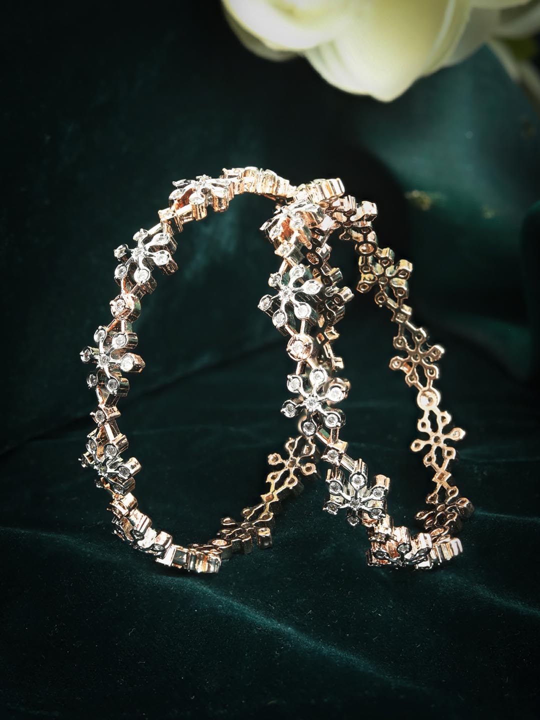 Priyaasi Women American Diamond Rose Gold-Polished Bangle Set 