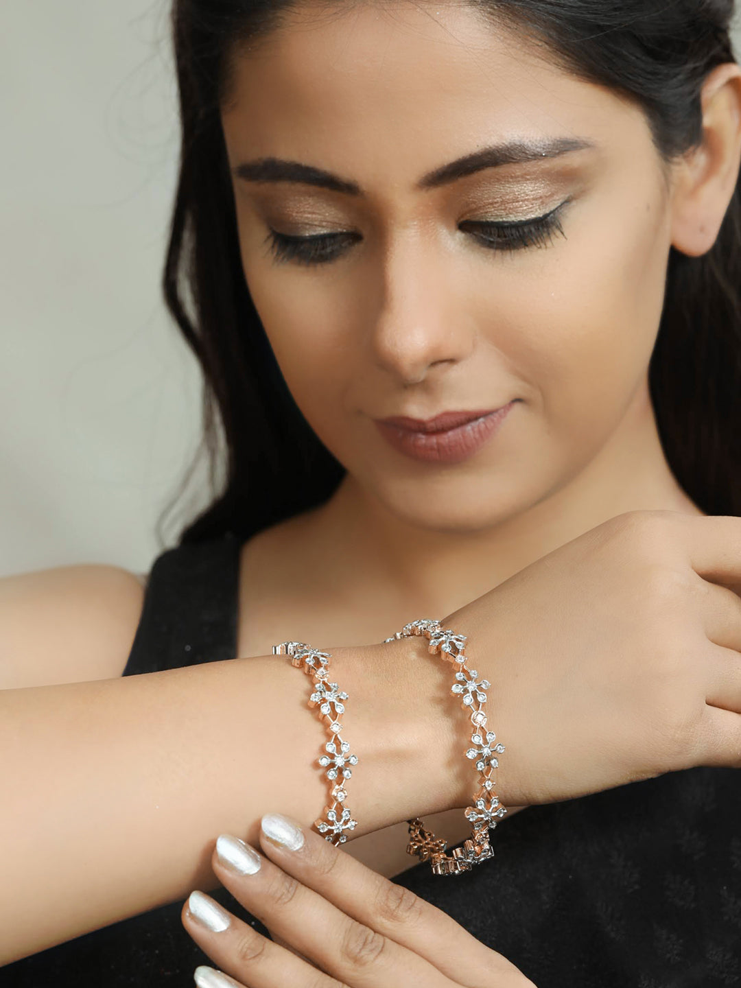 Priyaasi Women American Diamond Rose Gold-Polished Bangle Set 