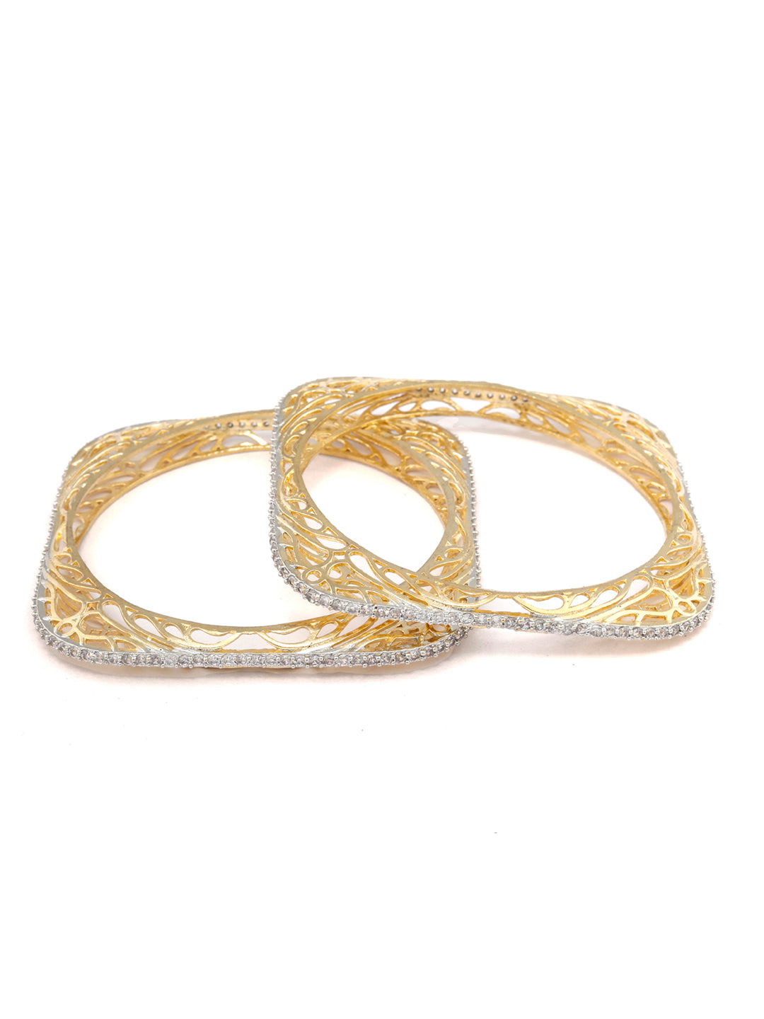 Priyaasi Women Square American Diamond Gold-Polished Set of 2 Bangles 
