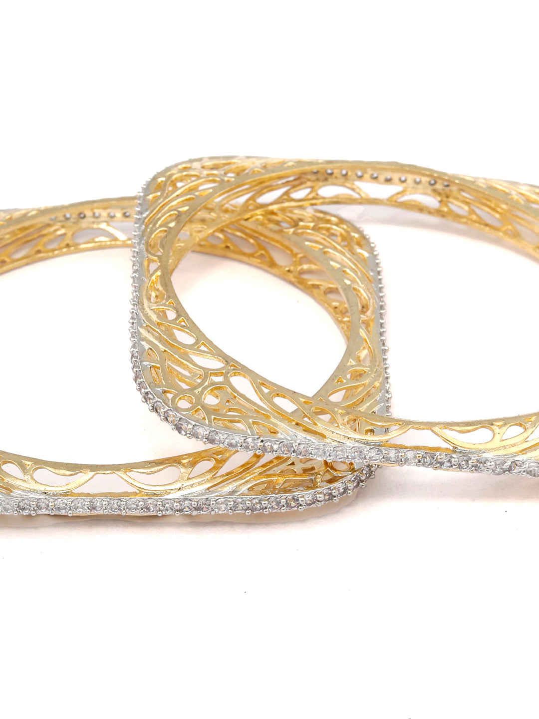 Priyaasi Women Square American Diamond Gold-Polished Set of 2 Bangles 