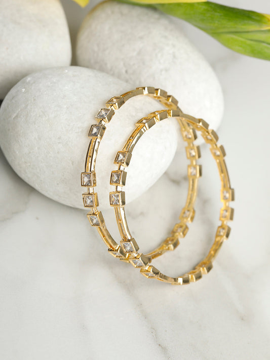 Priyaasi Women Contemporary American Diamond Gold-Polished Set of 2 Bangles 