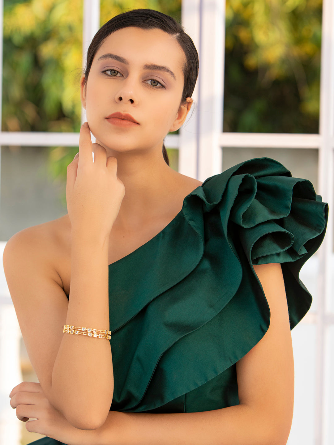 Priyaasi Women Contemporary American Diamond Gold-Polished Set of 2 Bangles 