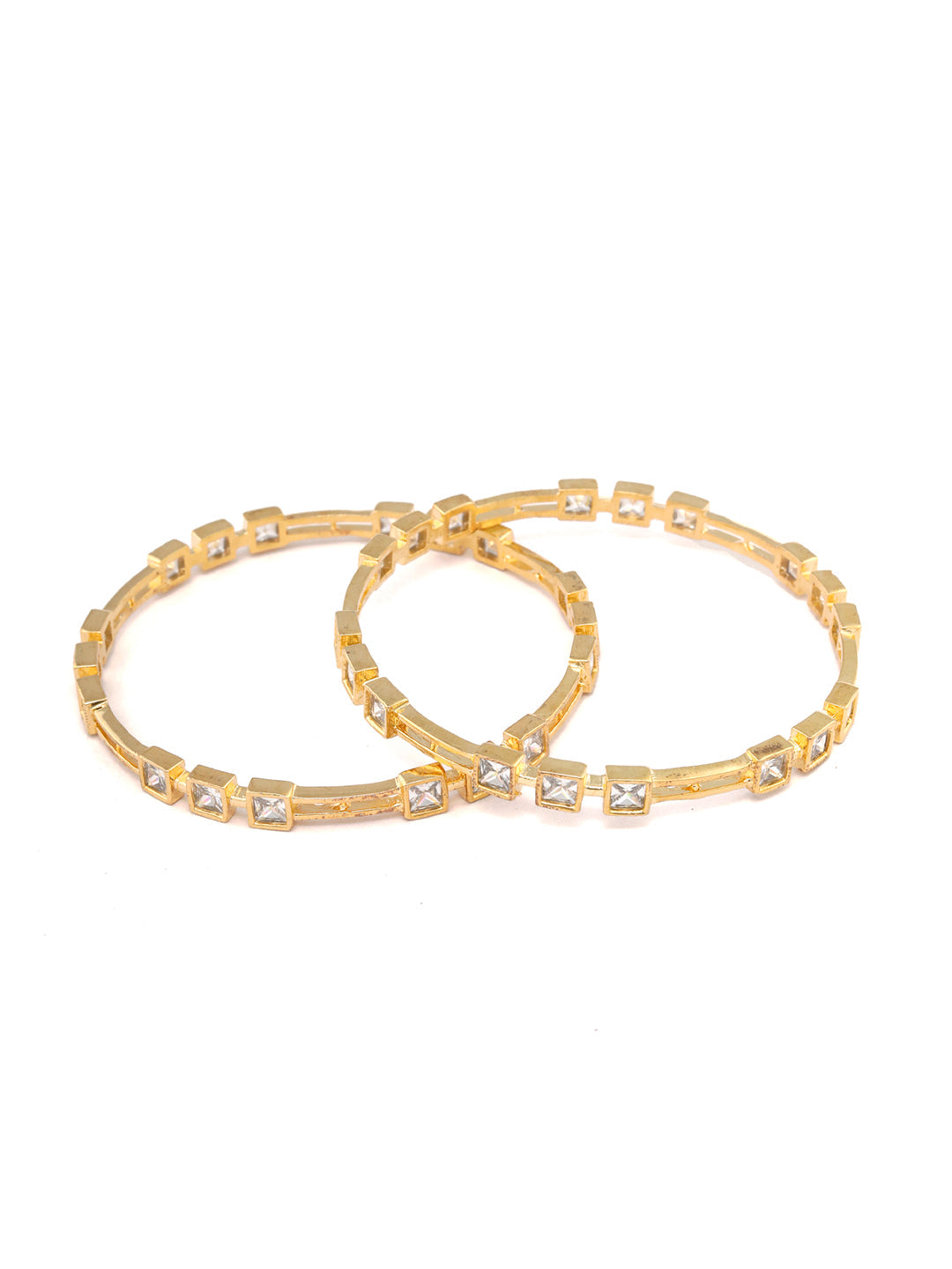 Priyaasi Women Contemporary American Diamond Gold-Polished Set of 2 Bangles 