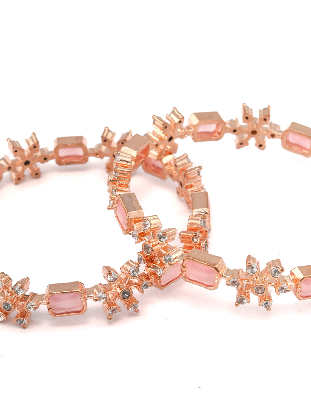 Priyaasi Women Pink American Diamond Rose Gold-Polished Set of 2 Bangles 