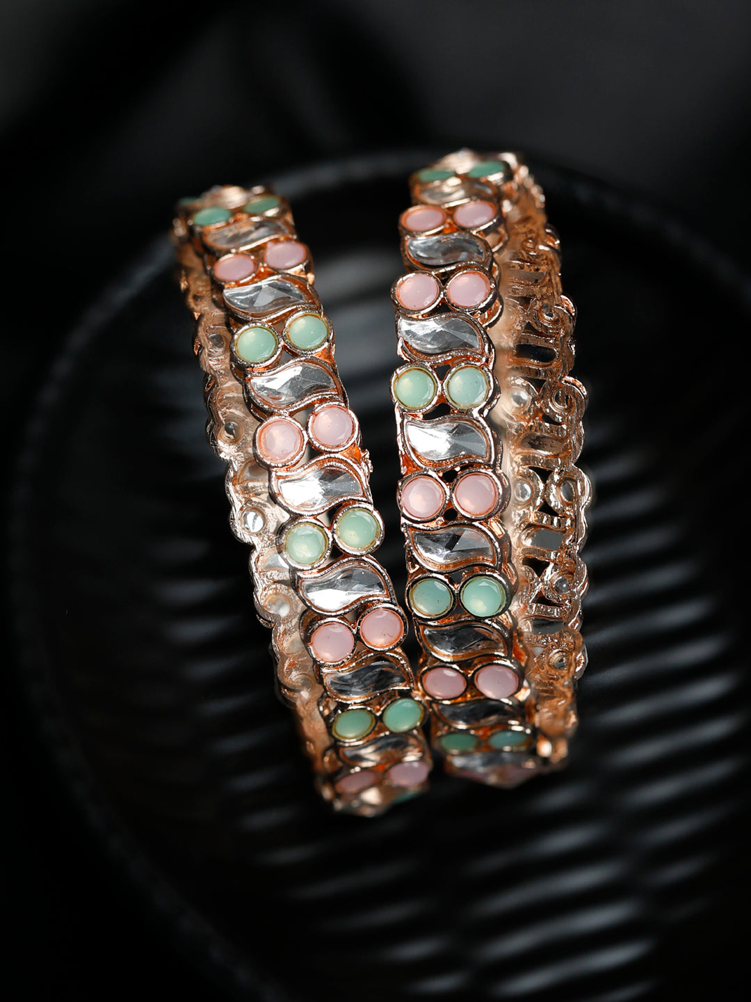 Priyaasi Women Rose Gold Multi Coloured Stones Set of 2 Bangles | Grab2Buy