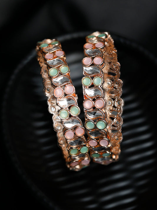 Priyaasi Women Rose Gold Multi Coloured Stones Set of 2 Bangles 