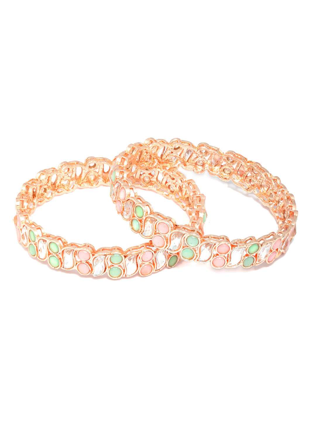 Priyaasi Women Rose Gold Multi Coloured Stones Set of 2 Bangles 