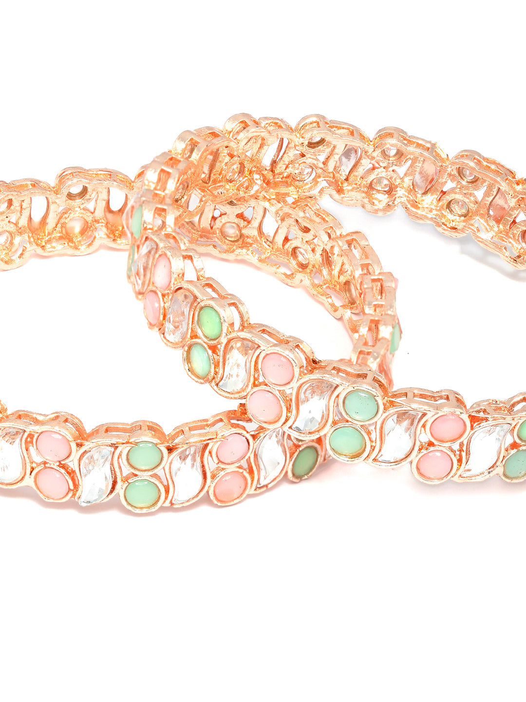 Priyaasi Women Rose Gold Multi Coloured Stones Set of 2 Bangles 