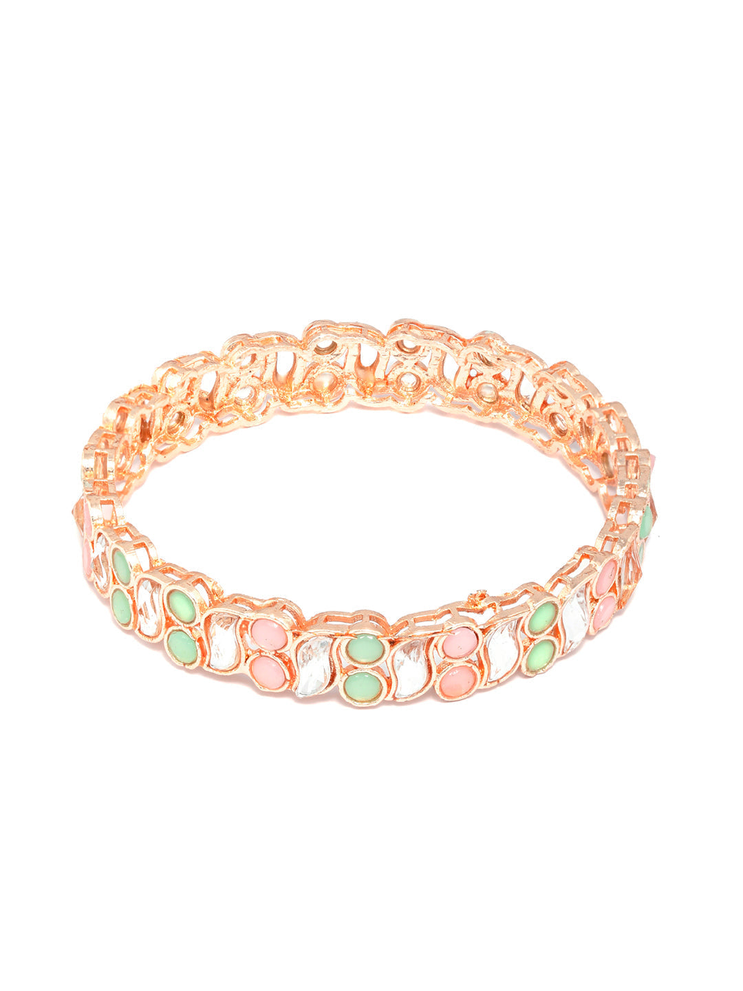 Priyaasi Women Rose Gold Multi Coloured Stones Set of 2 Bangles 