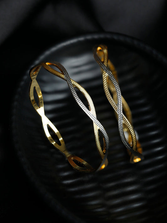 Priyaasi Women Dual Toned Wavy Patterned Set of 2 Bangles 
