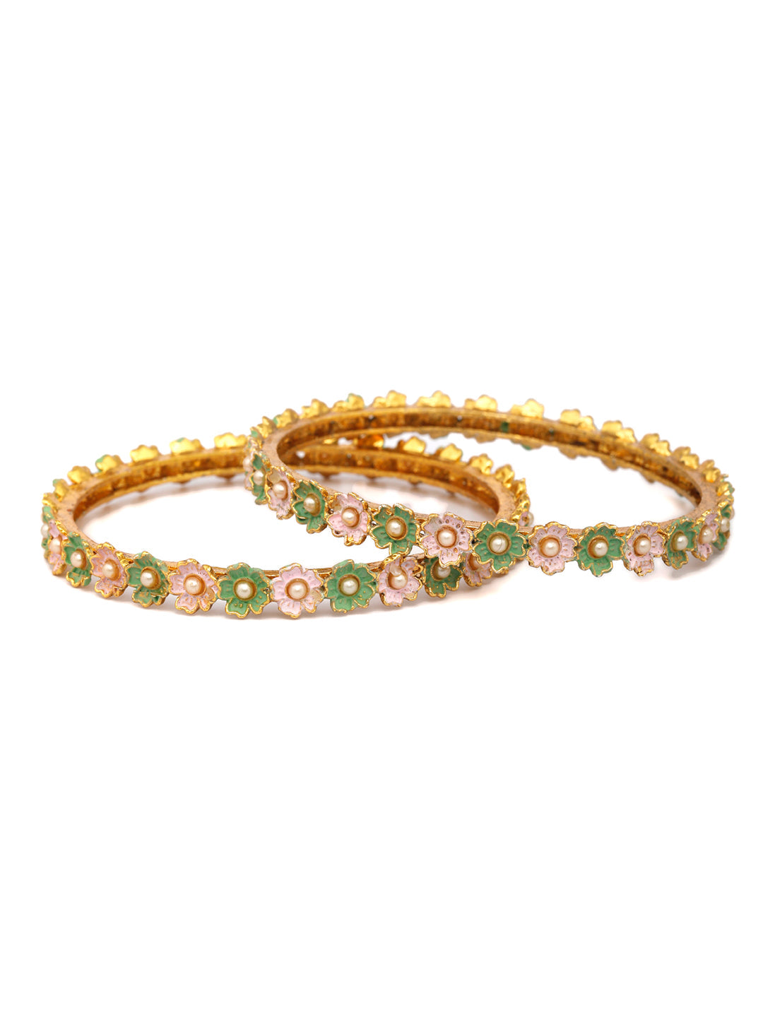 Priyaasi Women Gold-Polished Meenakari Floral Set of 2 Bangles 