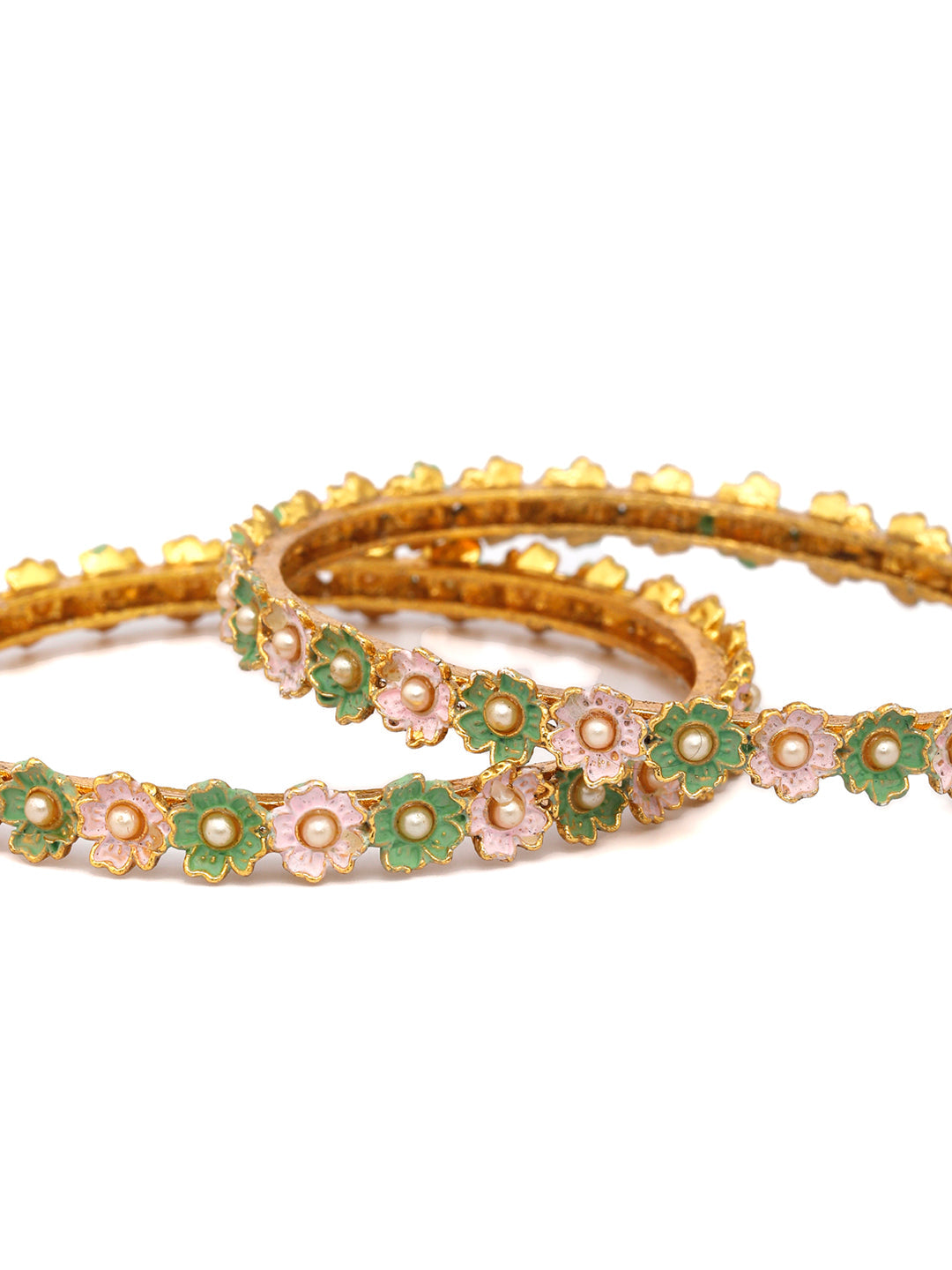 Priyaasi Women Gold-Polished Meenakari Floral Set of 2 Bangles 
