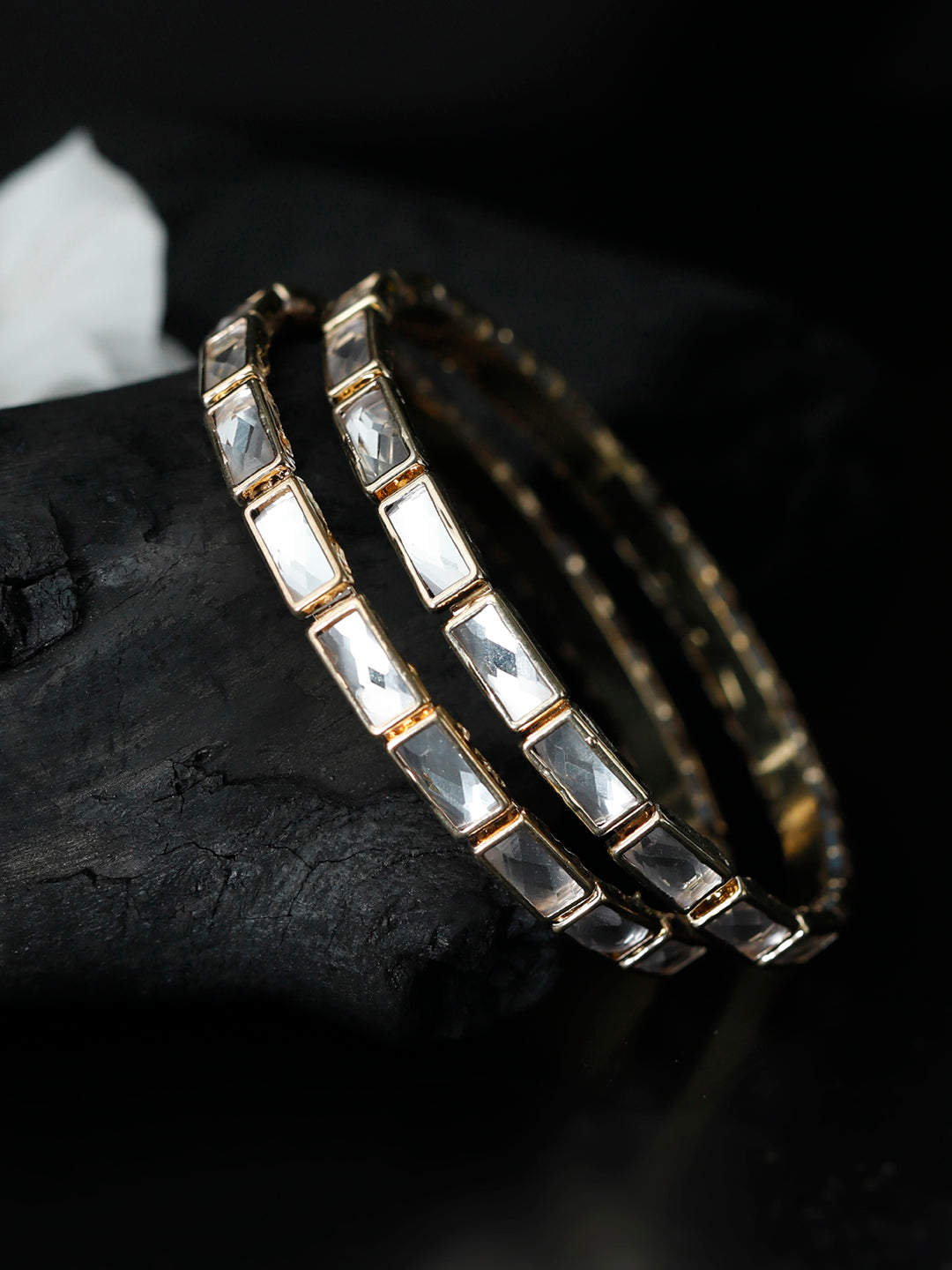 Priyaasi Women Elegant Stone Studded Gold-Polished Set of 2 Bangles 