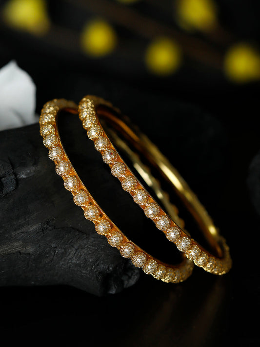 Priyaasi Women Gold-Polished Pearls Studded Set of 2 Bangles 
