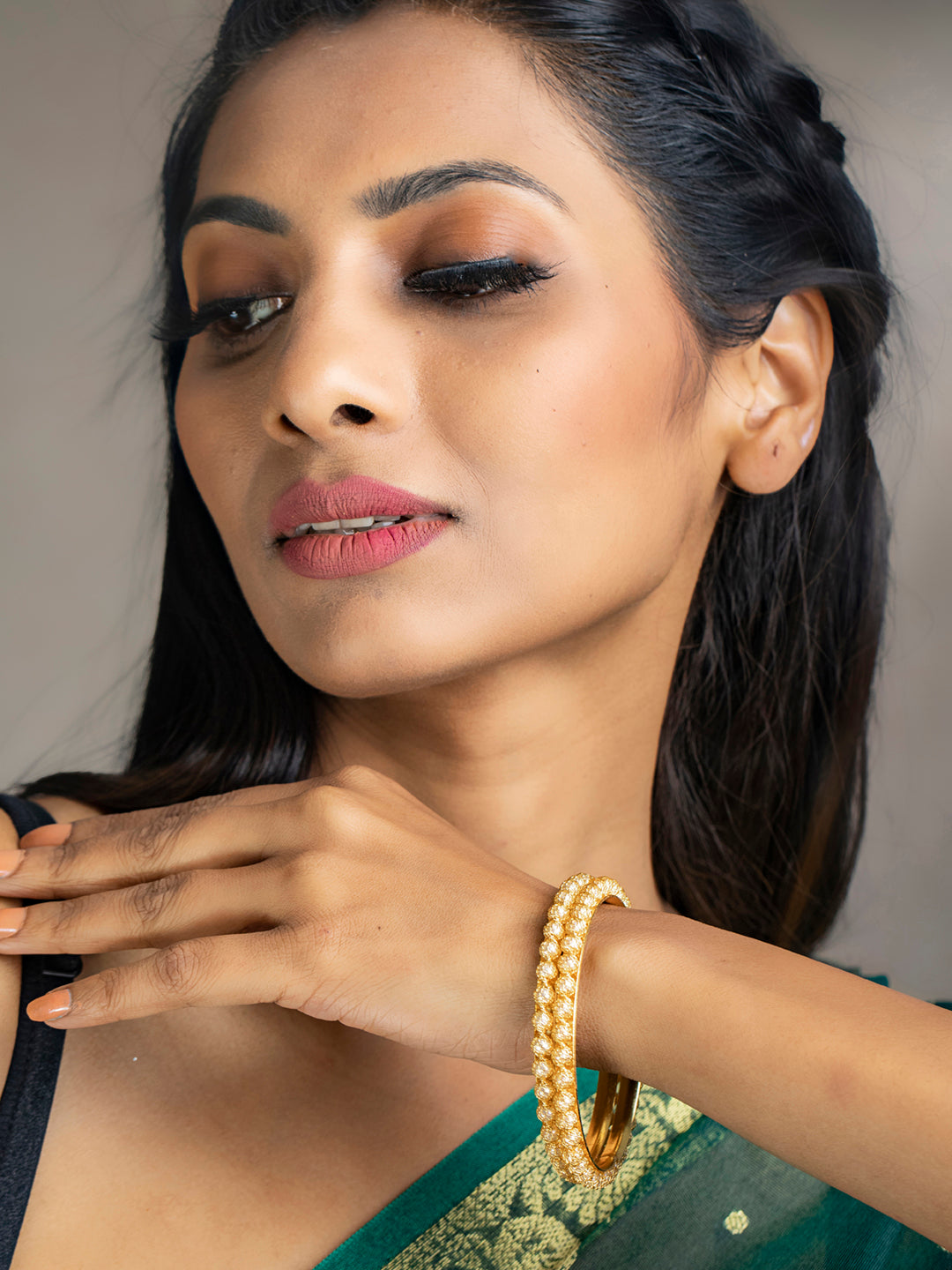 Priyaasi Women Gold-Polished Pearls Studded Set of 2 Bangles 