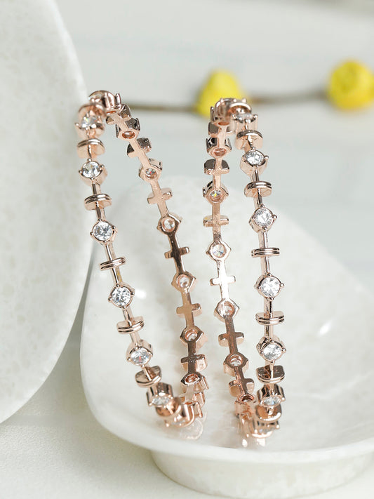 Priyaasi Women Contemporary American Diamond Rose Gold Bangles Set of 2 | Grab2Buy