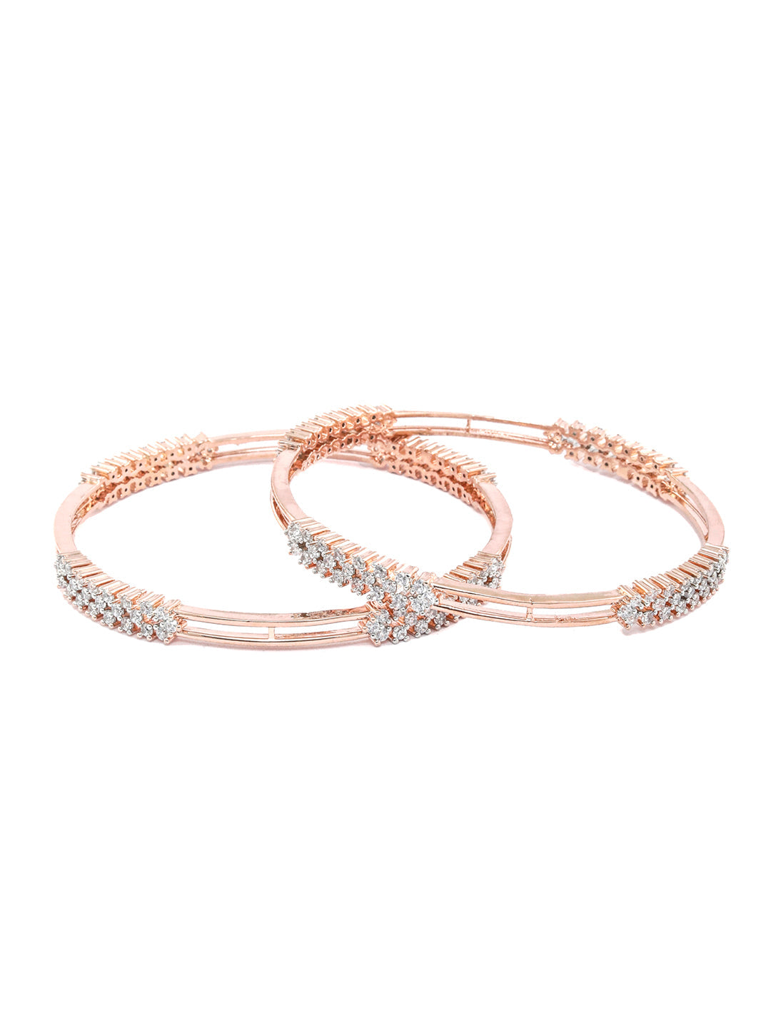 Priyaasi Women Elegant Floral American Diamond Rose Gold Bangles Set of 2 