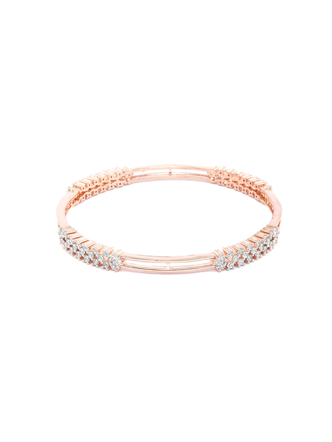 Priyaasi Women Elegant Floral American Diamond Rose Gold Bangles Set of 2 