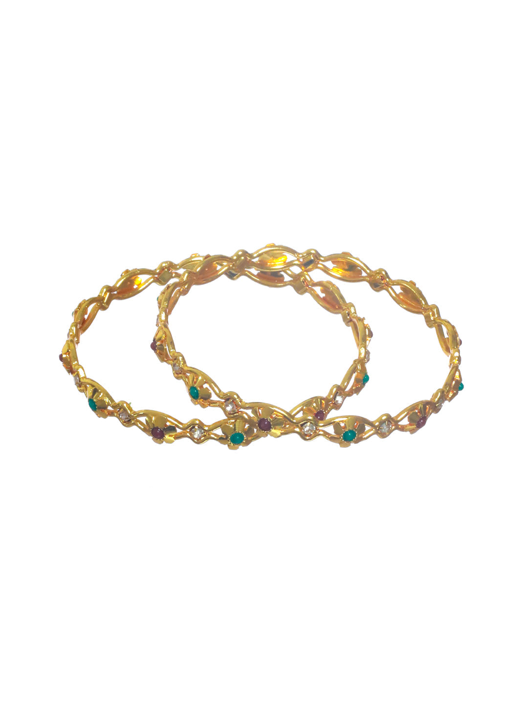 Priyaasi Women Floral Studded Gold-Polished Bangle Set of 2 