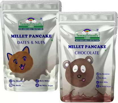 TummyFriendly Foods Millet Pancake Mix Combo - Chocolate, Dates, Nuts. HealthyBreakfast Cocoa Powder - Grab2buy