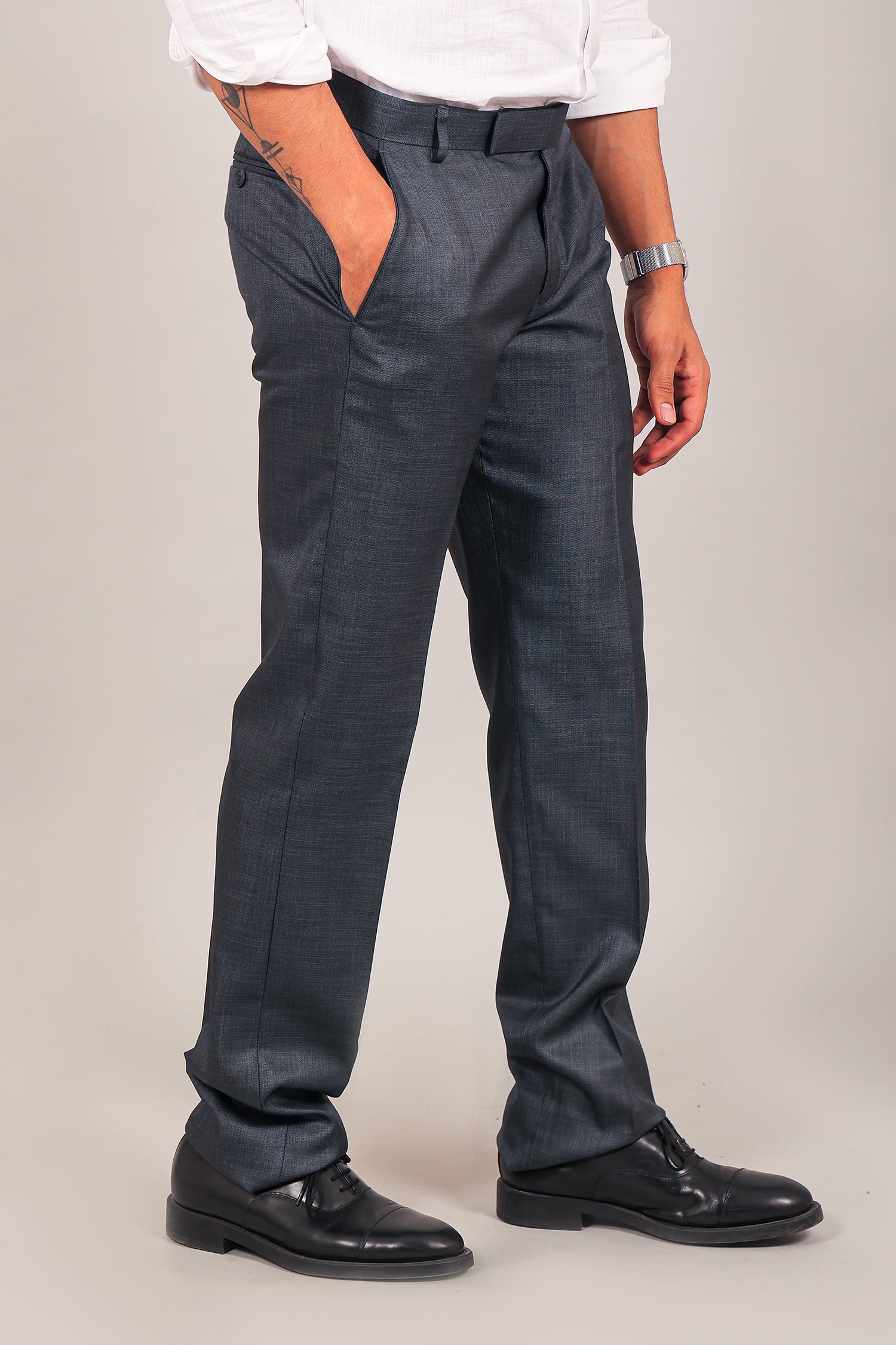 Bluebird Men's Dark Blue-Grey Formal Trousers 