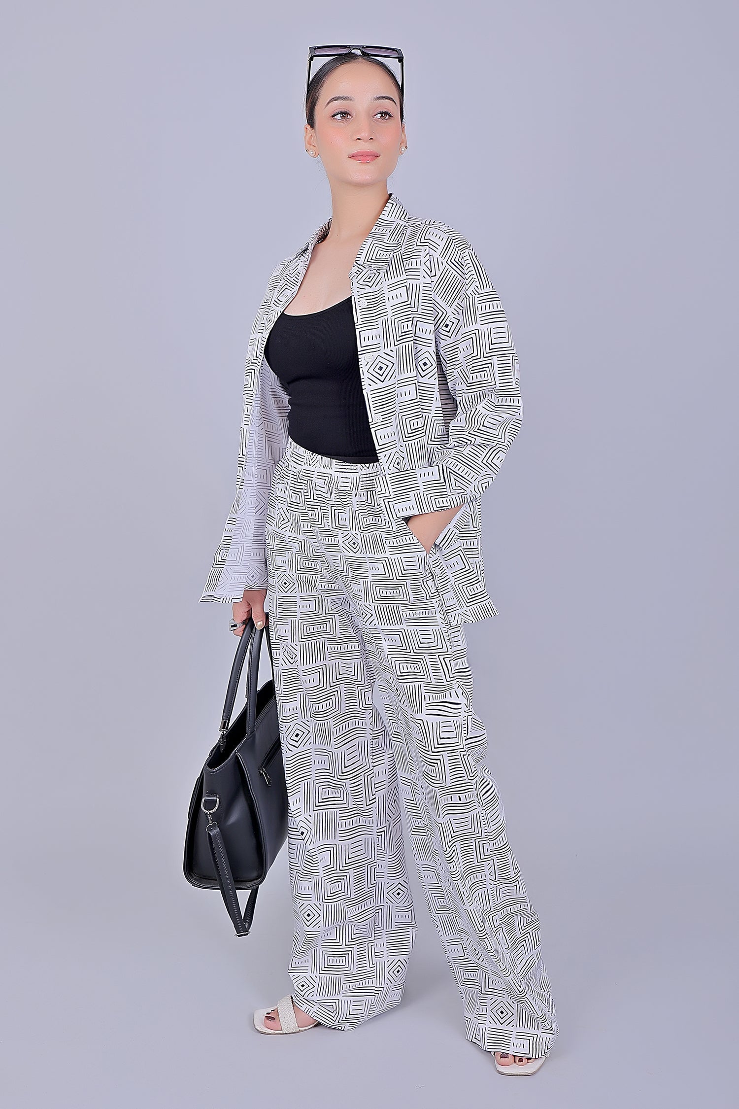Bluebird Women's Printed Co-ord Set Black and White 