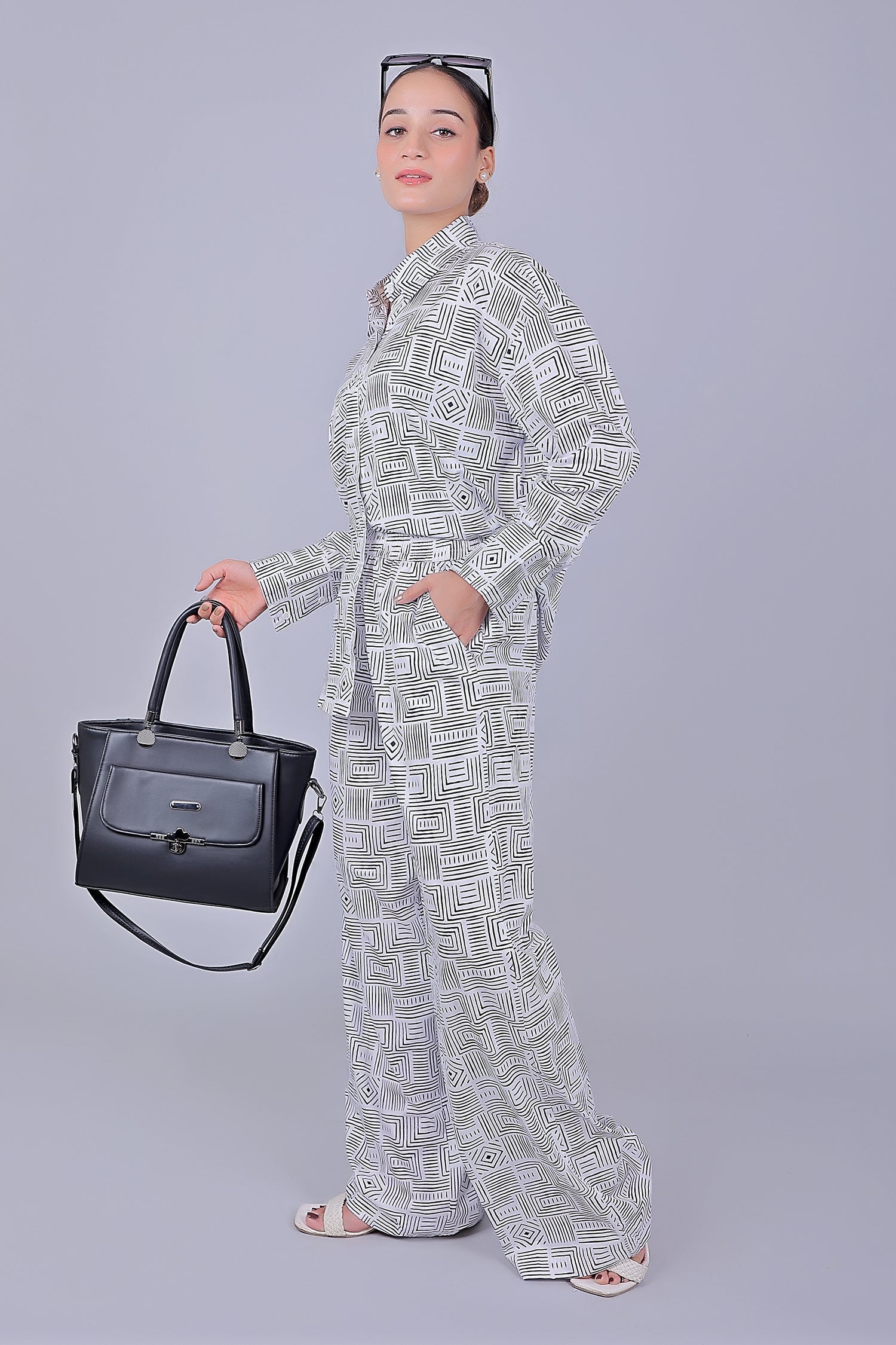 Bluebird Women's Printed Co-ord Set Black and White 