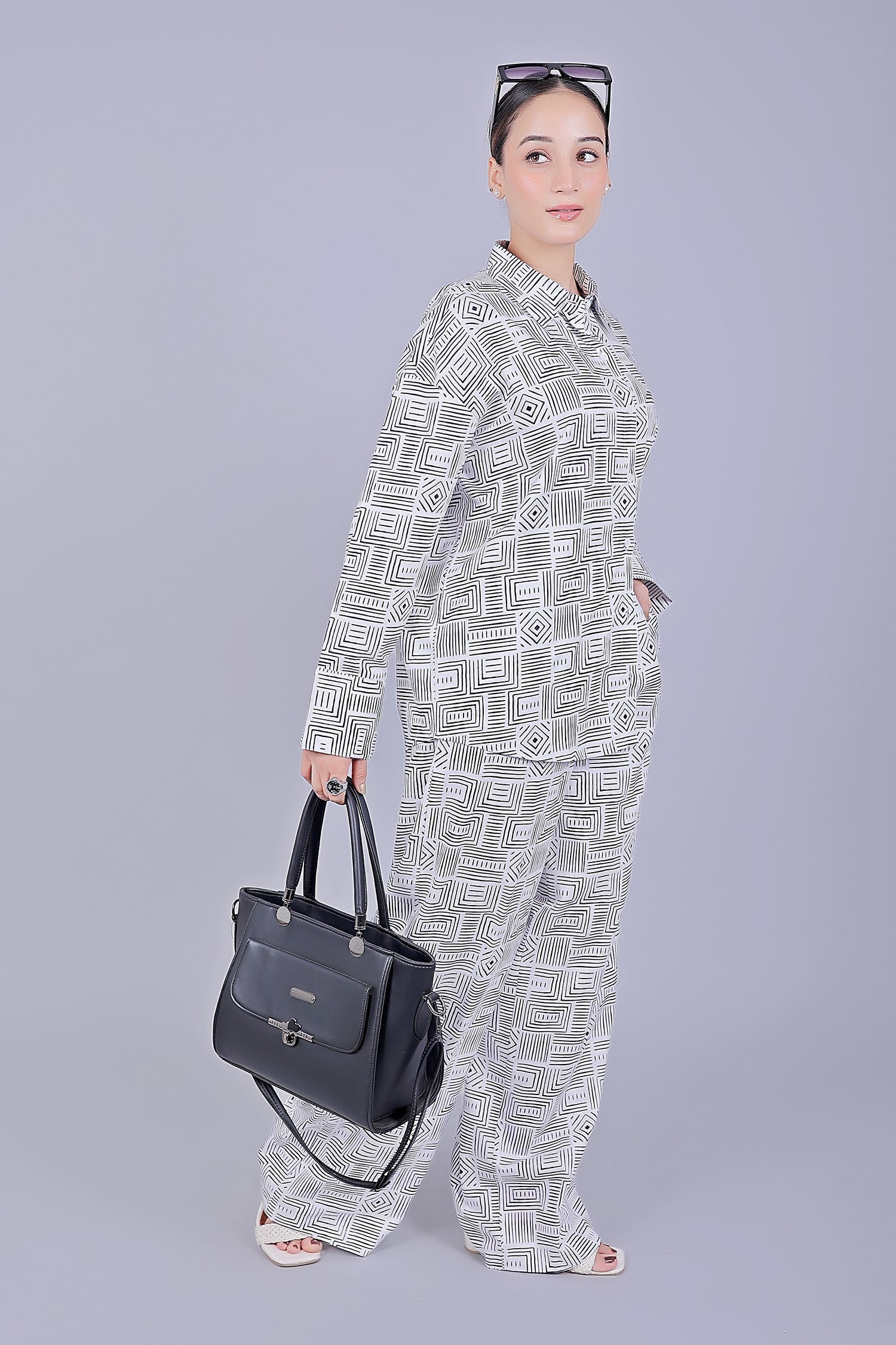 Bluebird Women's Printed Co-ord Set Black and White 