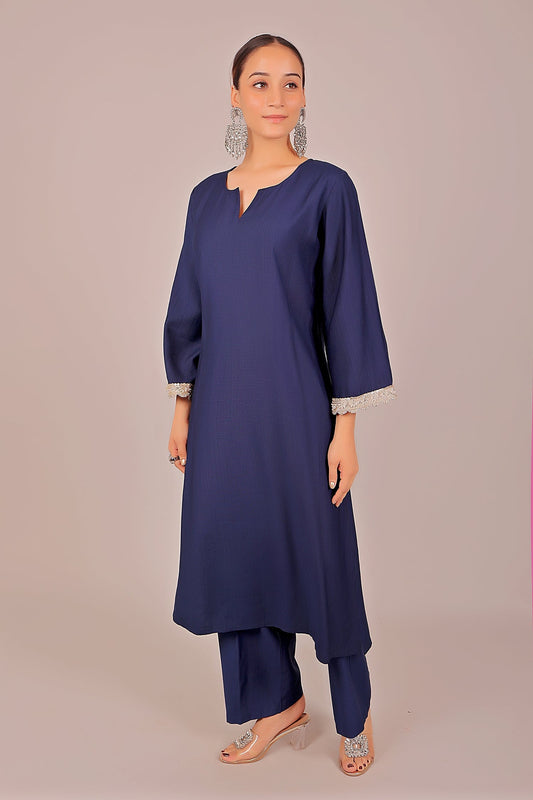 Bluesaanchi Women's Royal Blue Kurti With Trouser Pajama Set | Swadesiicart