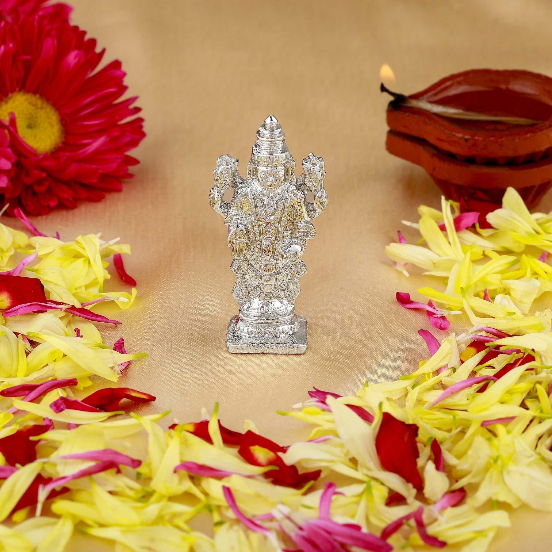 Estele Rhodium Plated Lord Tirupati Balaji Idol Showpiece for Pooja Mandir/ Home Decorative 