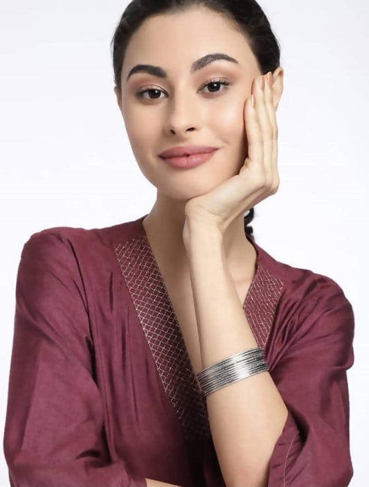 Mominos Fashion Oxidised Black Plated Plan Bangles