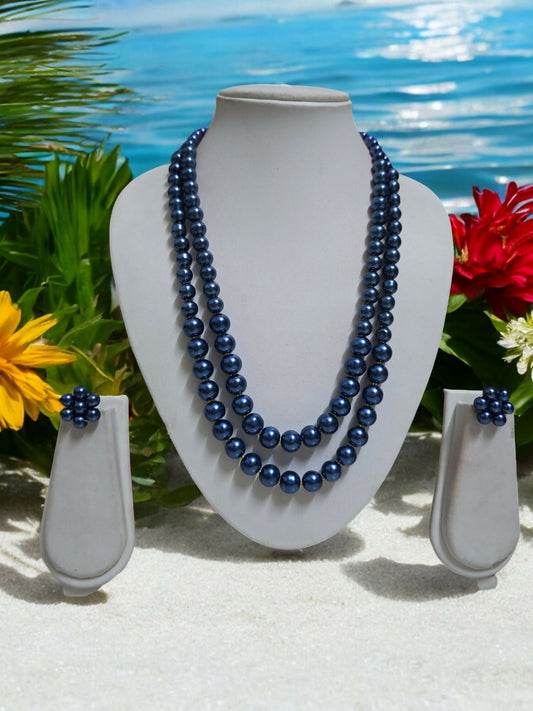Inhanns Everyday Workwear Pearl Set (Double Layered Pearls) - Blue