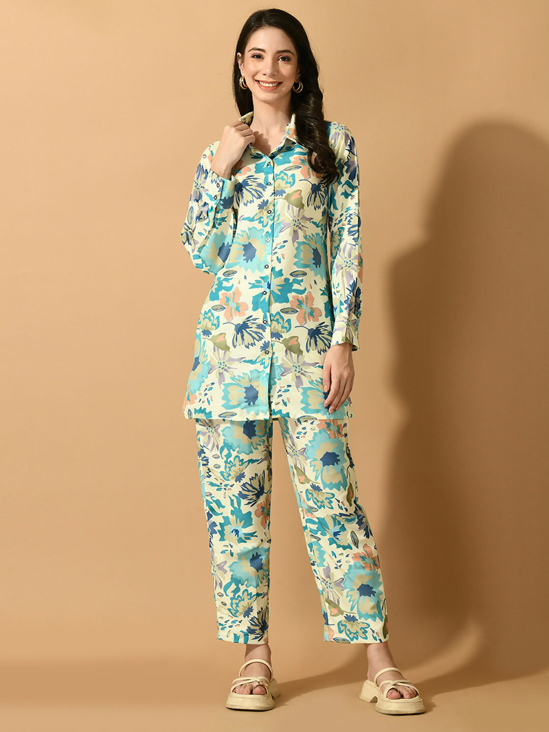 Myshka Women's Multi Printed Shirt With Trousers 