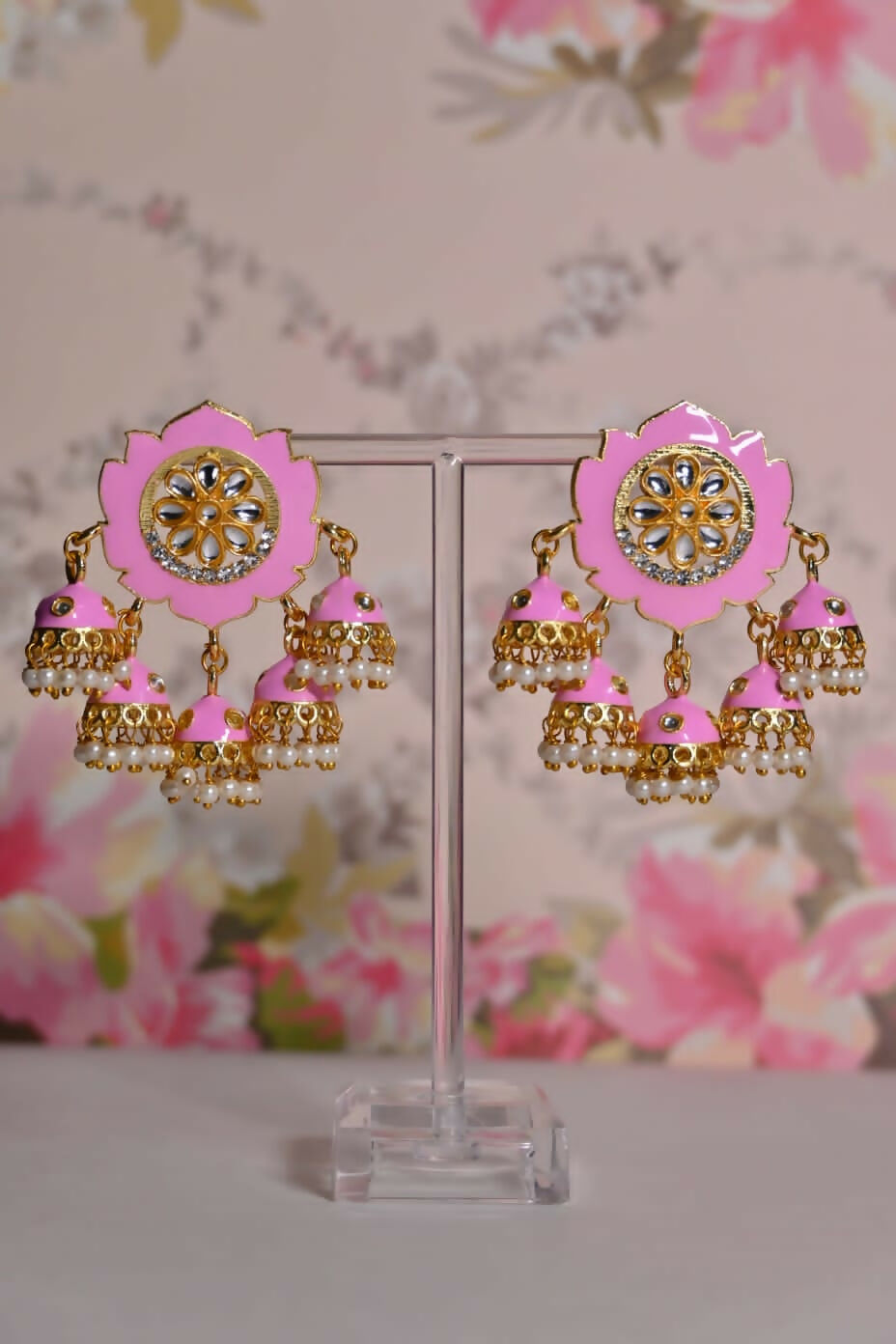 Pink Partywear Ethnic Jhumki Earrings By House of Ree House of Ree