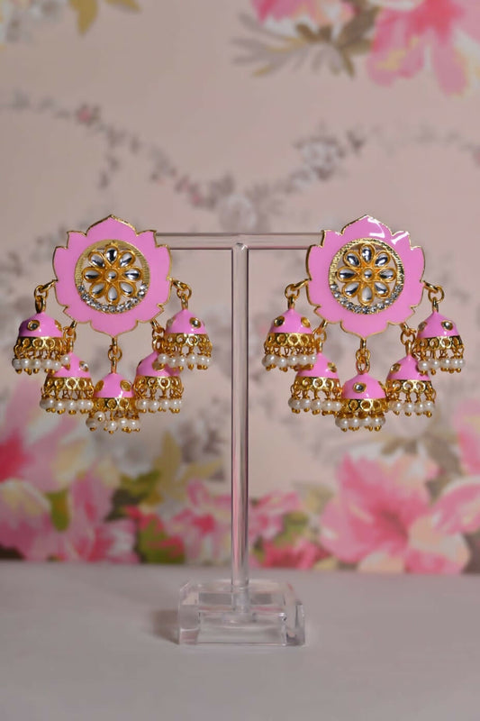 Pink Partywear Ethnic Jhumki Earrings By House of Ree House of Ree
