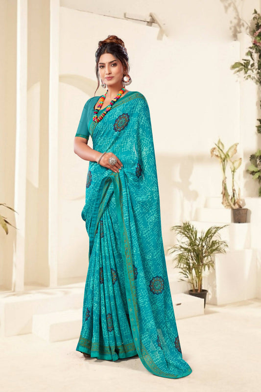 Sky Blue Georgette Texture Printed Saree with Unstitched Blouse Piece - Akansha