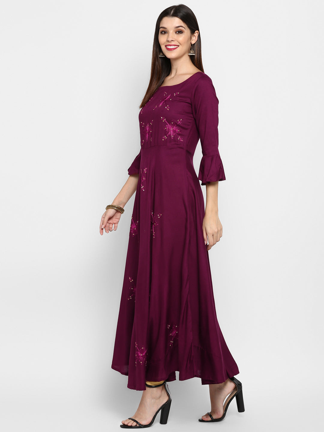 NOZ2TOZ Women Purple Rayon Kurta (1pc) 