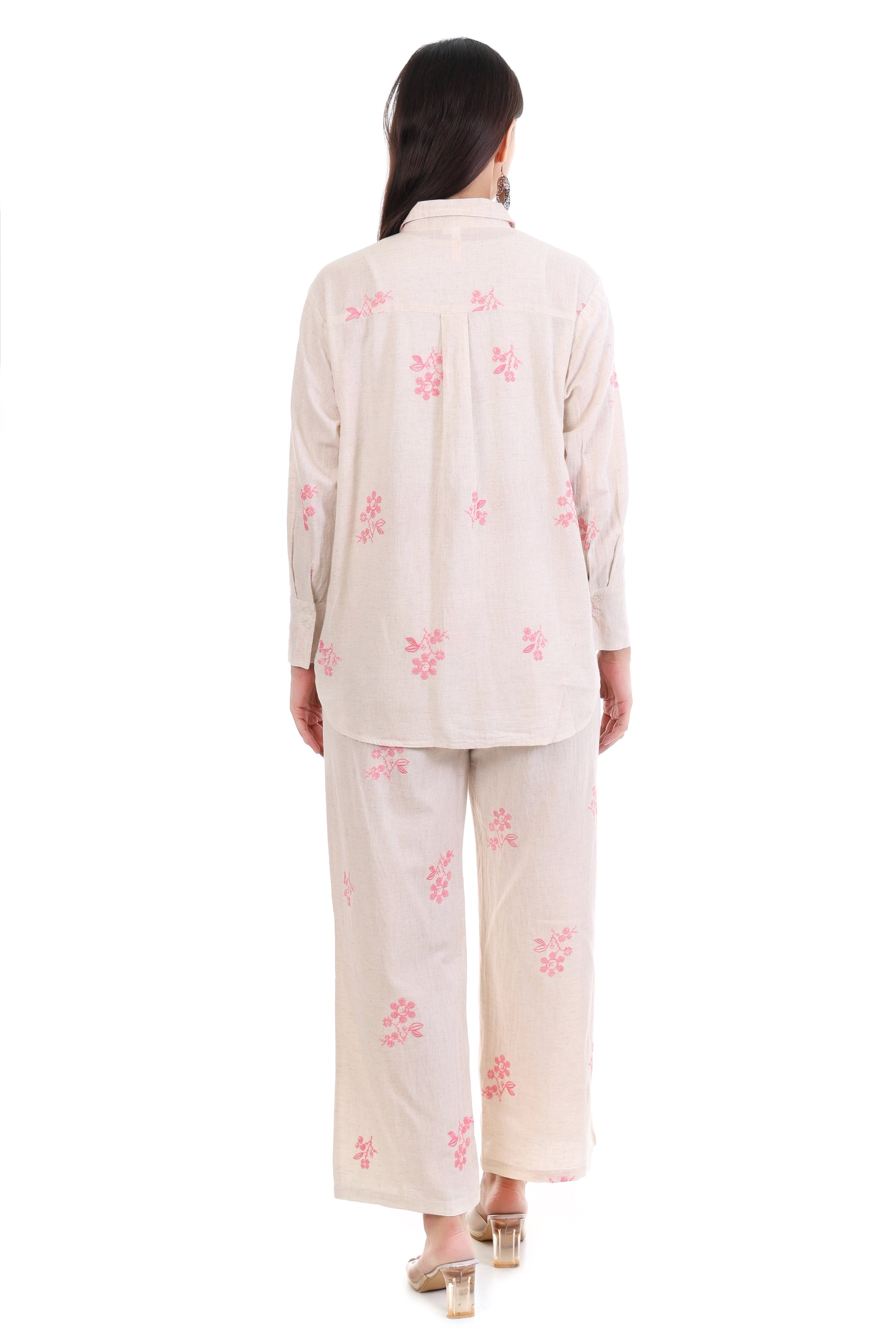 Jaitra Apparels Off White Embroidered Premium Pure Cotton Co-Ord Set For Women 