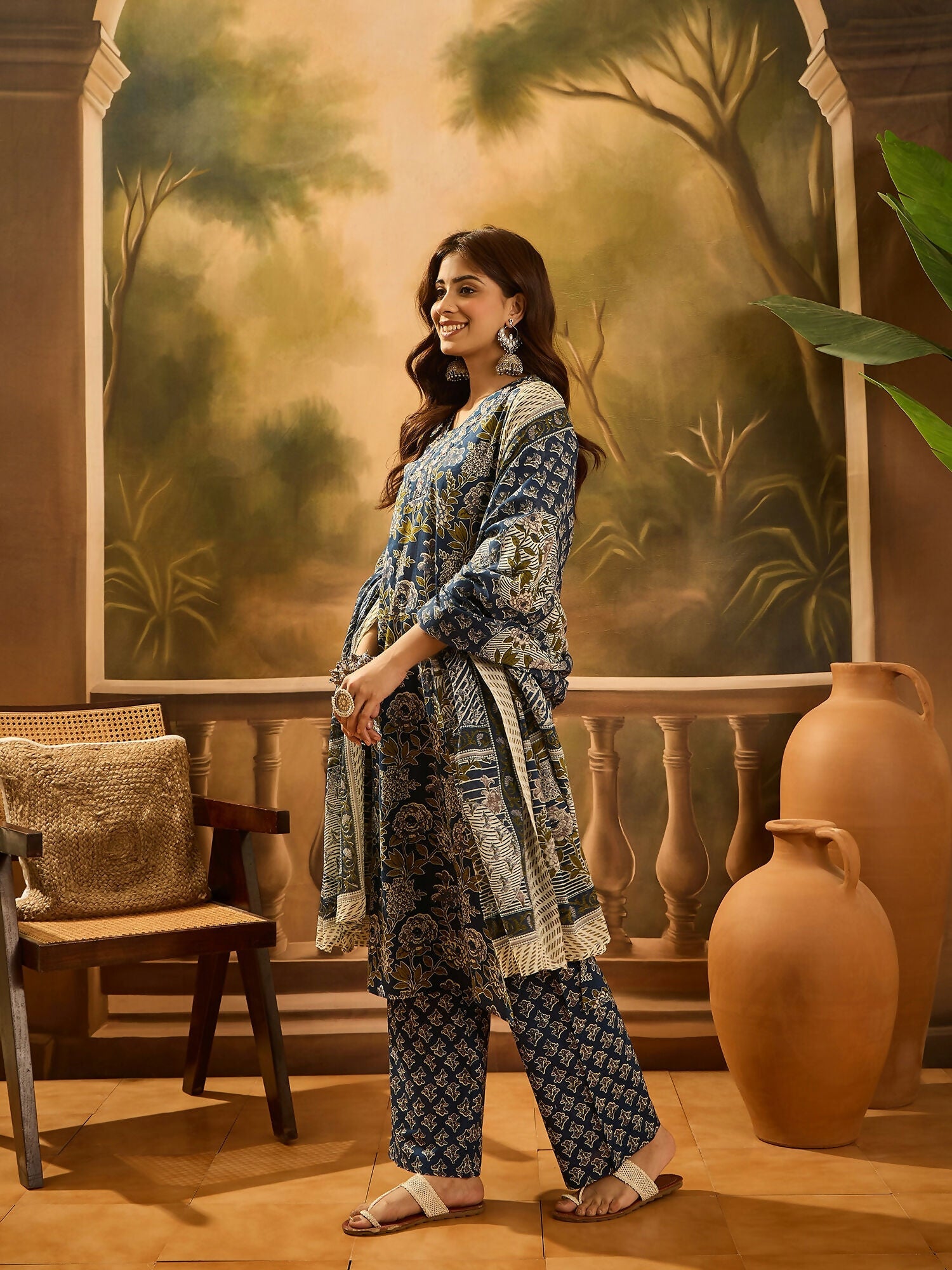 Joban Fashion Printed Navy Blue Pure Cotton Kurta Set