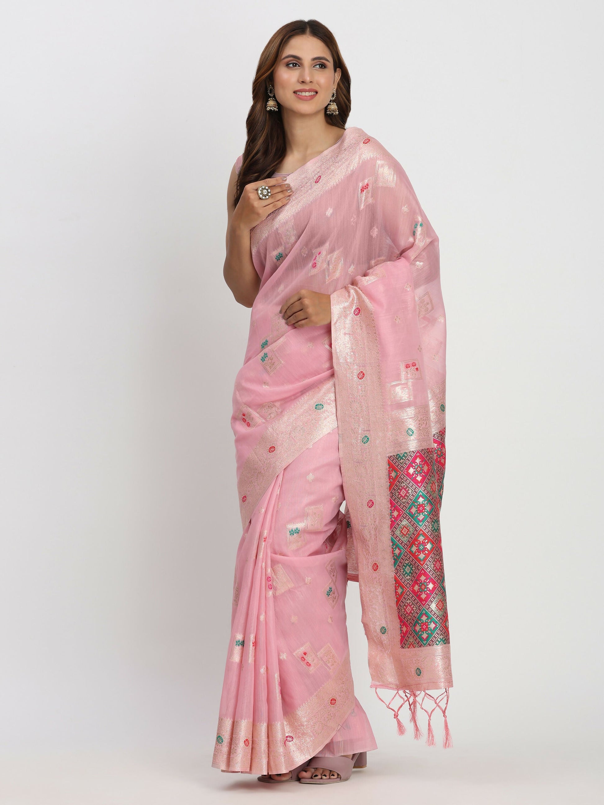 Shree Shyam Fashion Linen Cotton Light Pink Saree