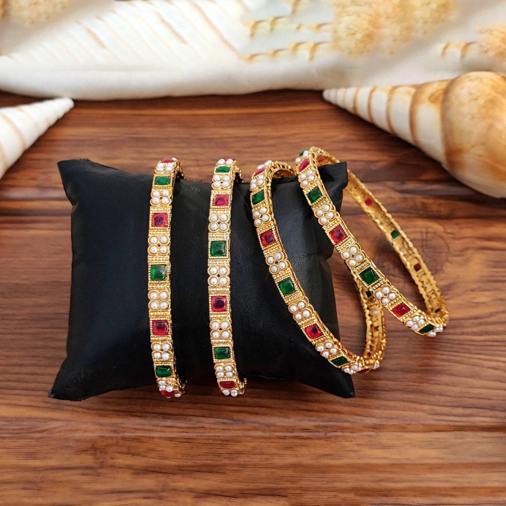 JS Fashion Antique Designer High Gold Polish Fancy 4 Bangles Set