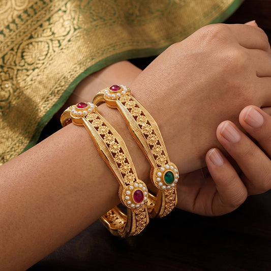 JS Fashion Traditional Stone Studded Temple Style Bangles