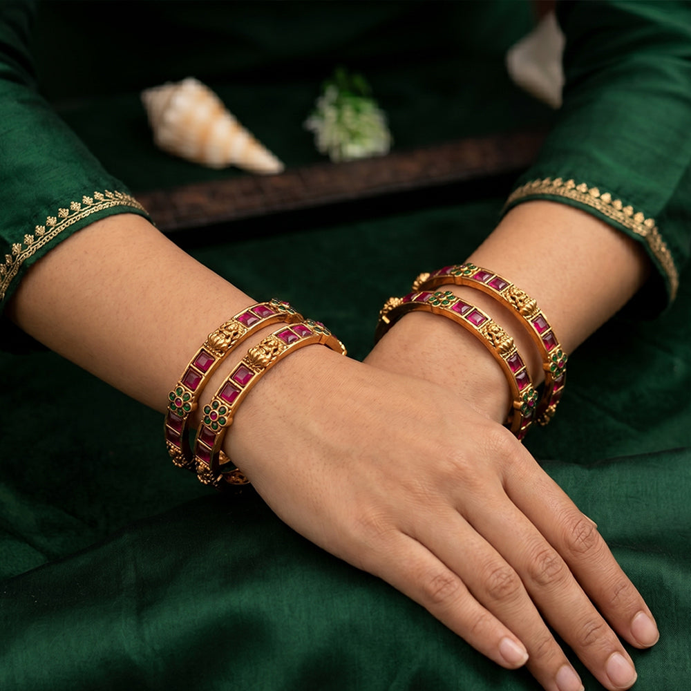 JS Fashion Ethnic High Gold Temple Bangles Set For Women