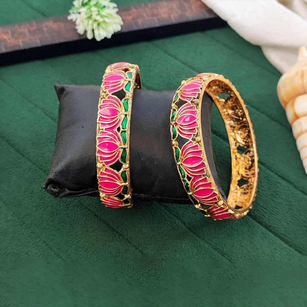 JS Fashion Ethnic Gold Finish Lotus Bangles Set Festive Wear