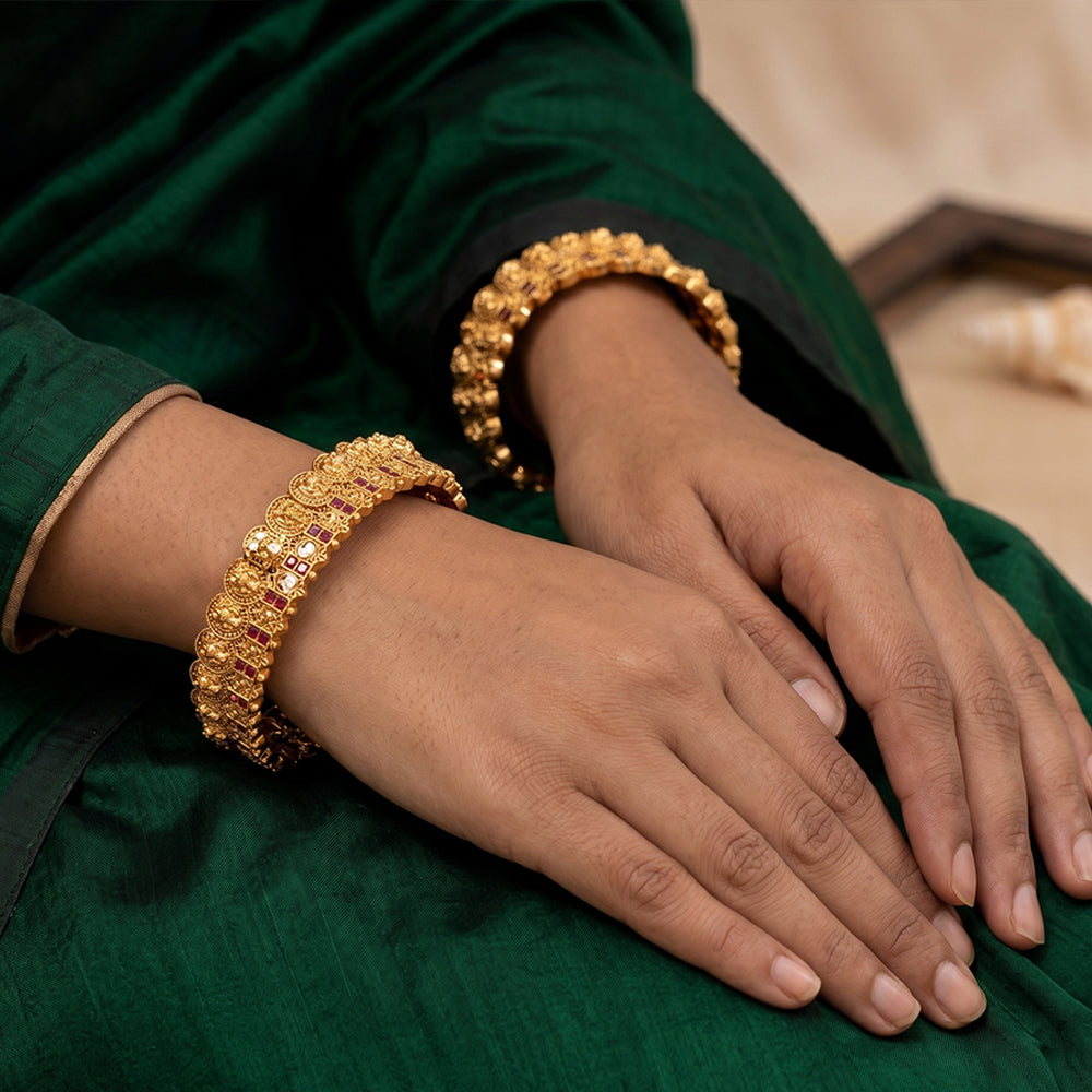 JS Fashion Antique Coin Design Temple Bangles Set
