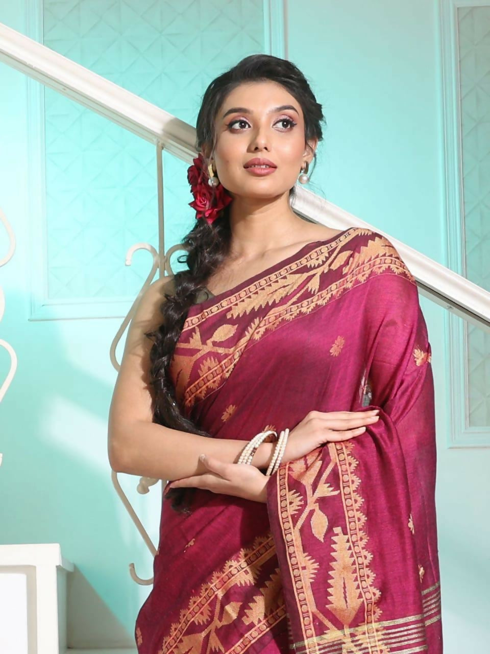 Exclusive Collection Beautiful Maroon Pure Cotton Woven Handloom Grab2Buy With Running Blouse Piece 