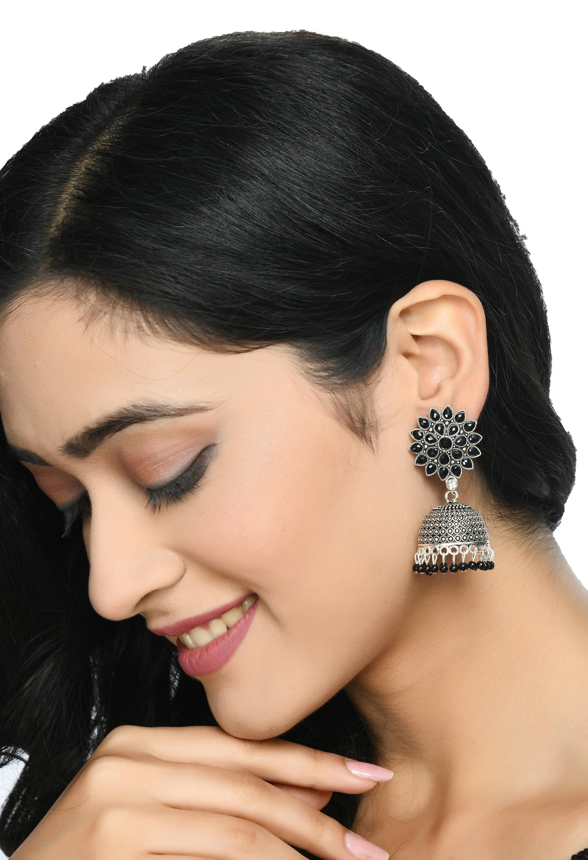 Mominos Fashion Johar Kamal Beautiful Kundan Work Jhumka With Black Beads 