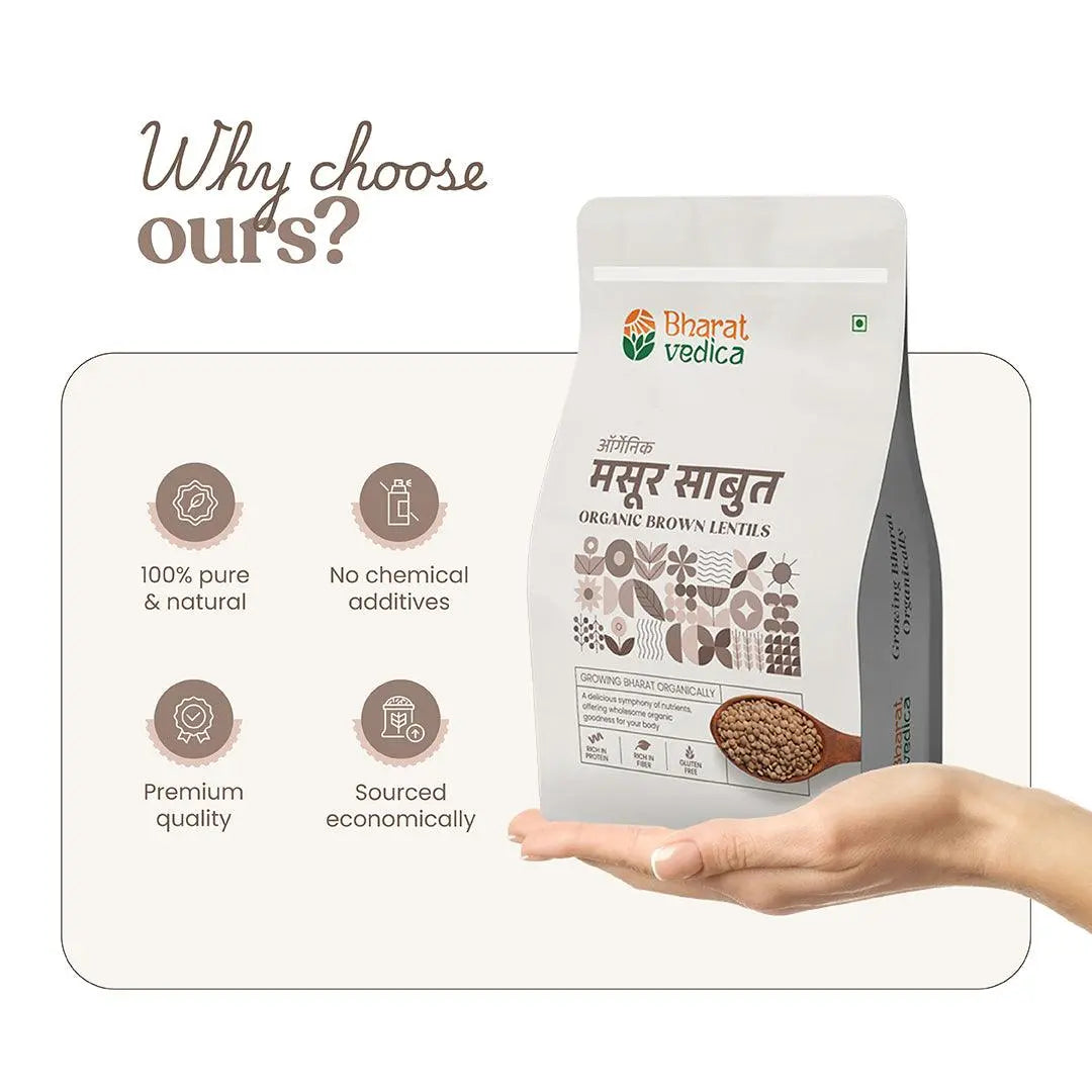 Bharat Vedica Organic Brown Lentils - Organic Masoor Dal Sabut