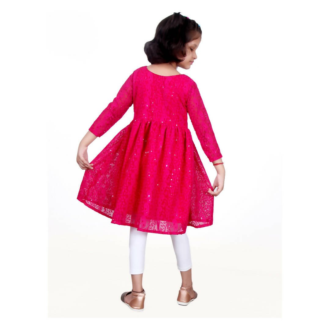 Akarshan viscose Lukhnowi Chikankari Anarkali kurta with leggings - Pink 