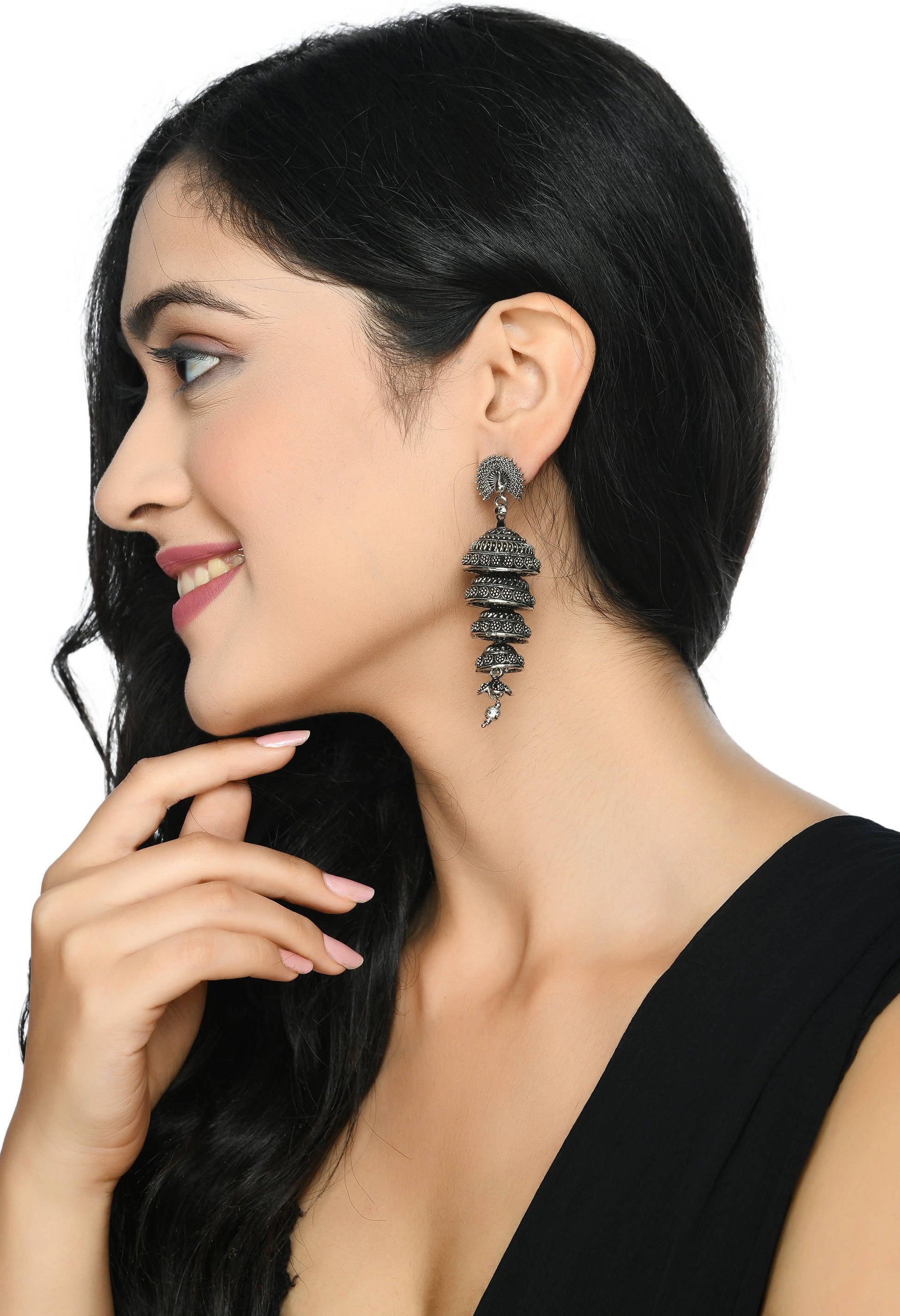 Mominos Fashion Johar Kamal Peacock Design Silver Colour Earrings - Grab2buy